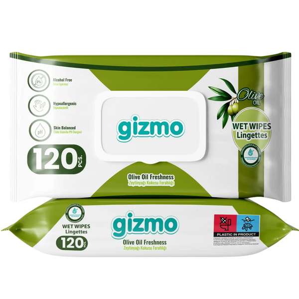 GIZMO Hipoalergiczne mokre chusteczki z oliwą z oliwek (120 sztuk)