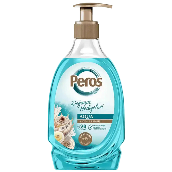 Peros dishwashing liquid bottle with pump on a white background
