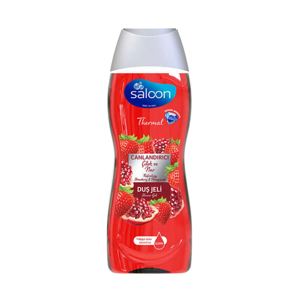 Saloon pomegranate shower gel bottle on a white background